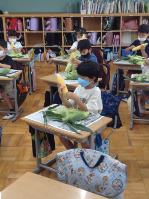 トウモロコシ皮むき