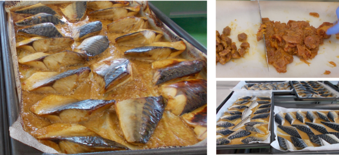 さばの梅焼きの調理の様子